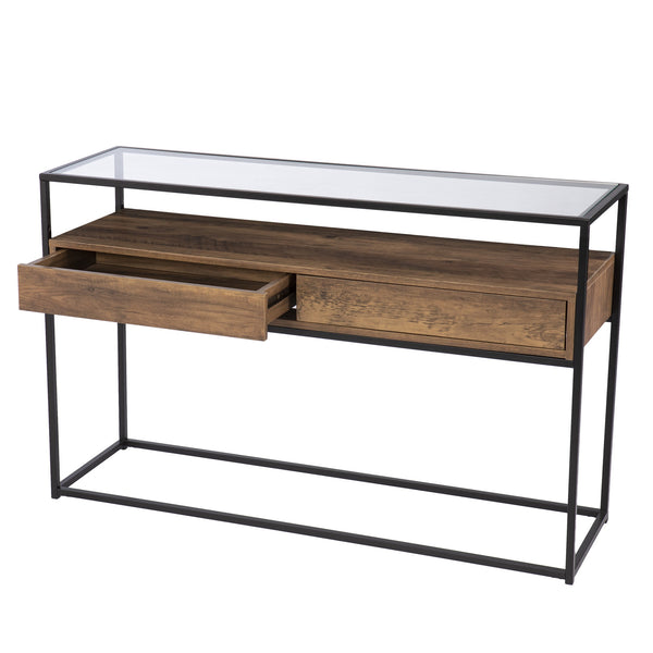 Homeroots 48" Clear And Black Glass Frame Console Table With Storage With Storage   402389