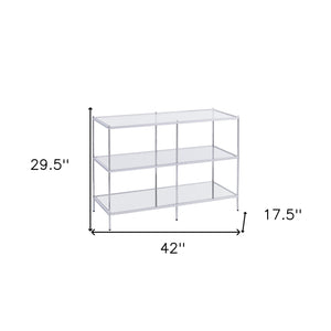 Homeroots 42" Clear And Silver Glass Mirrored Frame Console Table With Shelves   402390