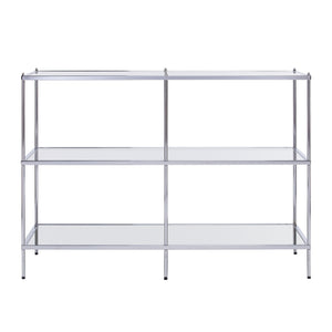 Homeroots 42" Clear And Silver Glass Mirrored Frame Console Table With Shelves   402390