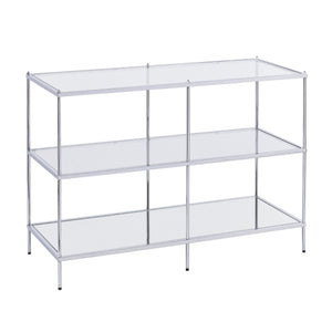 Homeroots 42" Clear And Silver Glass Mirrored Frame Console Table With Shelves   402390