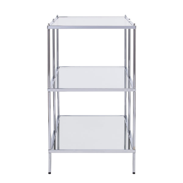 Homeroots 42" Clear And Silver Glass Mirrored Frame Console Table With Shelves   402390