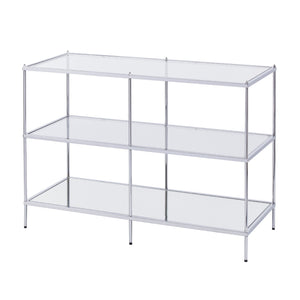 Homeroots 42" Clear And Silver Glass Mirrored Frame Console Table With Shelves   402390