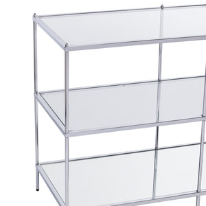 Homeroots 42" Clear And Silver Glass Mirrored Frame Console Table With Shelves   402390