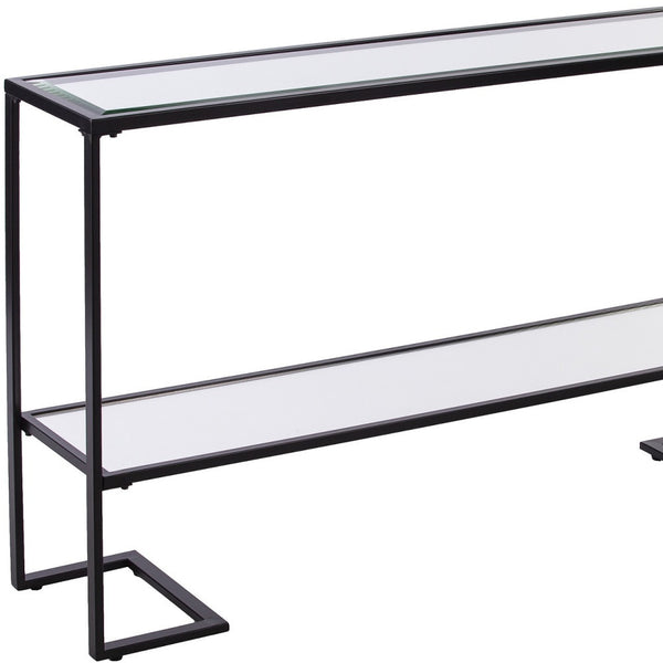 Homeroots 52" Clear And Black Glass Mirrored Sled Console Table With Shelves   402391
