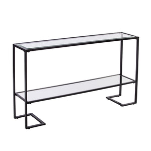 Homeroots 52" Clear And Black Glass Mirrored Sled Console Table With Shelves   402391