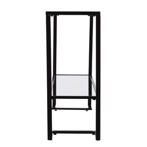 Homeroots 52" Clear And Black Glass Mirrored Sled Console Table With Shelves   402391