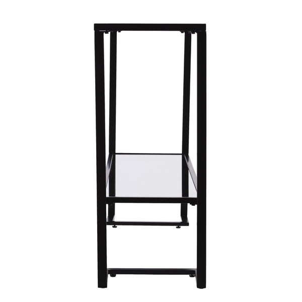 Homeroots 52" Clear And Black Glass Mirrored Sled Console Table With Shelves   402391