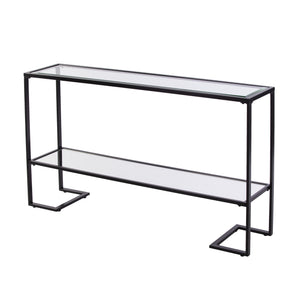Homeroots 52" Clear And Black Glass Mirrored Sled Console Table With Shelves   402391