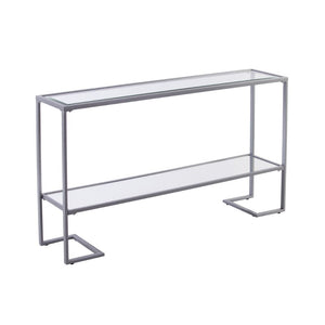 Homeroots 52" Clear And Silver Glass Sled Console Table With Shelves   402392