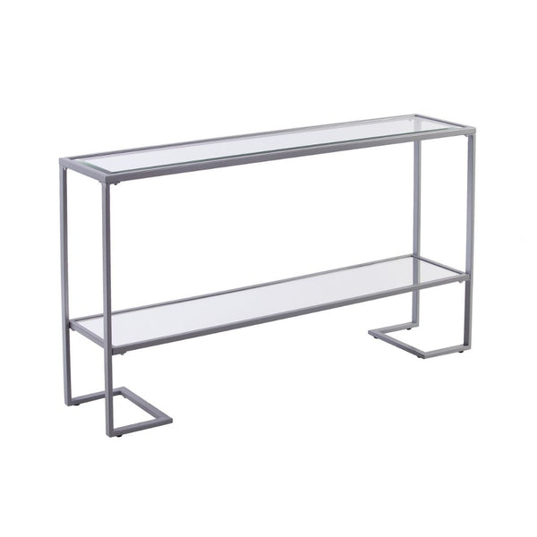 Homeroots 52" Clear And Silver Glass Sled Console Table With Shelves   402392