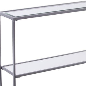 Homeroots 52" Clear And Silver Glass Sled Console Table With Shelves   402392