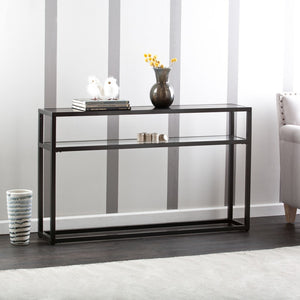 Homeroots 50" Black Glass Frame Console Table With Shelves   402393