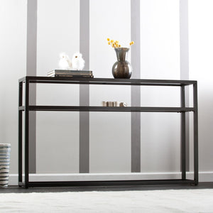 Homeroots 50" Black Glass Frame Console Table With Shelves   402393