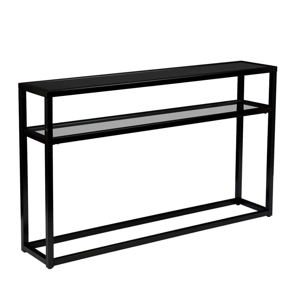 Homeroots 50" Black Glass Frame Console Table With Shelves   402393
