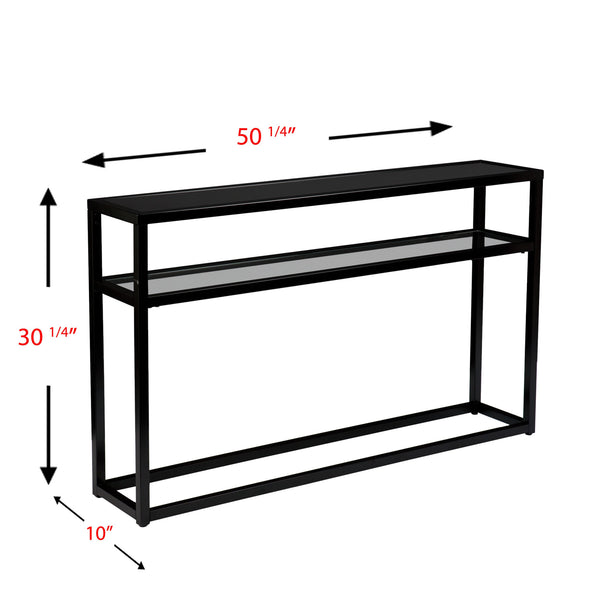 Homeroots 50" Black Glass Frame Console Table With Shelves   402393
