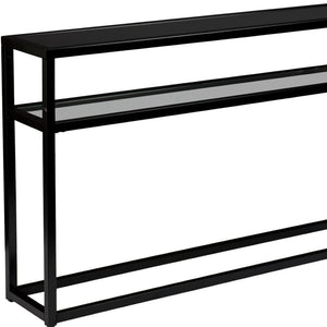 HomeRoots 50" Sleek Black Glass Console Table with Stylish Shelves - Perfect for Modern Spaces & Storage 402393