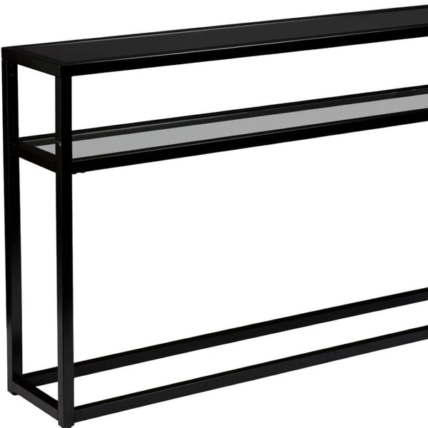 HomeRoots 50" Sleek Black Glass Console Table with Stylish Shelves - Perfect for Modern Spaces & Storage 402393