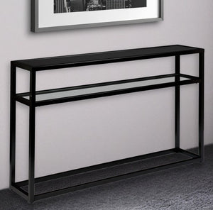 HomeRoots 50" Sleek Black Glass Console Table with Stylish Shelves - Perfect for Modern Spaces & Storage 402393