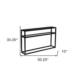 HomeRoots 50" Sleek Black Glass Console Table with Stylish Shelves - Perfect for Modern Spaces & Storage 402393