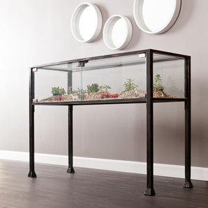 Homeroots 43" Clear And Black Glass Distressed Console Table With Storage   402396