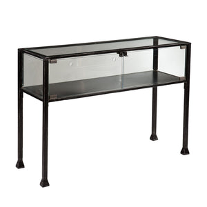 Homeroots 43" Clear And Black Glass Distressed Console Table With Storage   402396