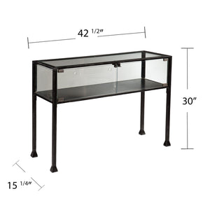 Homeroots 43" Clear And Black Glass Distressed Console Table With Storage   402396
