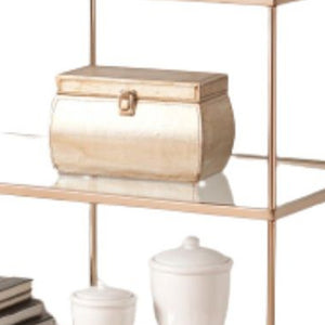 Homeroots 42" Clear And Gold Glass Mirrored Frame Console Table With Shelves   402397