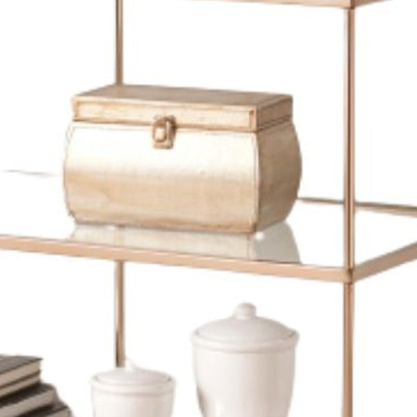 Homeroots 42" Clear And Gold Glass Mirrored Frame Console Table With Shelves   402397