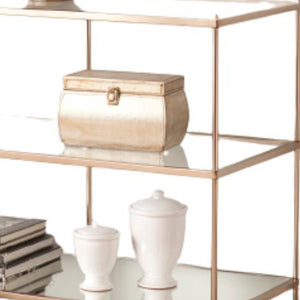 Homeroots 42" Clear And Gold Glass Mirrored Frame Console Table With Shelves   402397