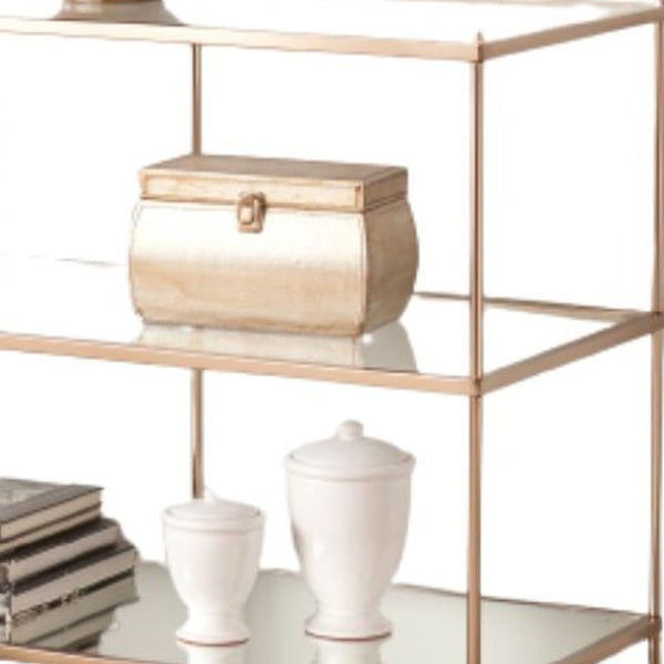 Homeroots 42" Clear And Gold Glass Mirrored Frame Console Table With Shelves   402397