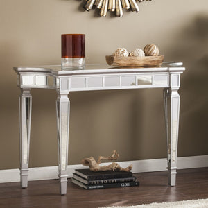 HomeRoots 45" Silver Mirrored Glass Console Table - Contemporary Free-Form Design for Stylish Storage & Décor 402400