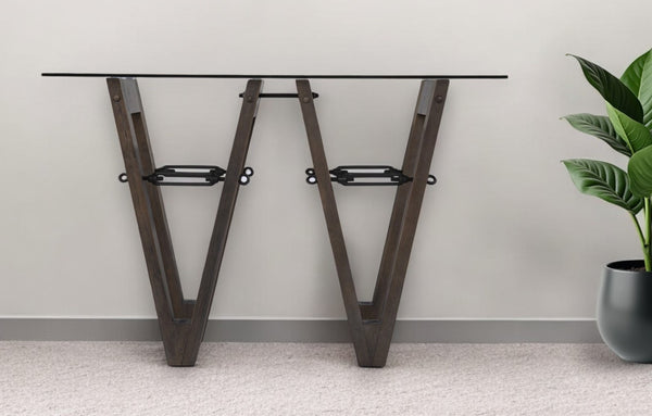 Homeroots 46" Clear And Gray Brown Glass Abstract Console Table   402401
