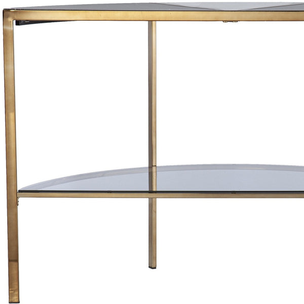 Homeroots 44" Black White And Champagne Faux Marble Half Moon Console Table With Shelves   402402