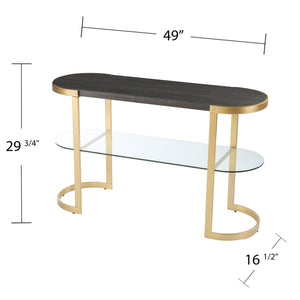 Homeroots 49" Gray And Gold Solid Wood Oval Sled Console Table With Storage   402403