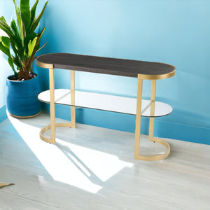 Homeroots 49" Gray And Gold Solid Wood Oval Sled Console Table With Storage   402403