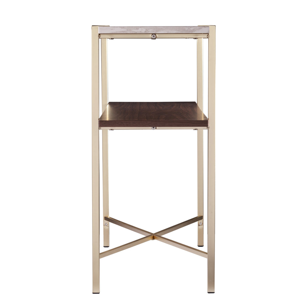 Homeroots 47" Beige And Gold Faux Marble Frame Console Table With Shelves   402404