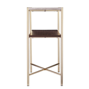 Homeroots 47" Beige And Gold Faux Marble Frame Console Table With Shelves   402404