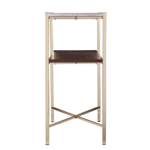 Homeroots 47" Beige And Gold Faux Marble Frame Console Table With Shelves   402404