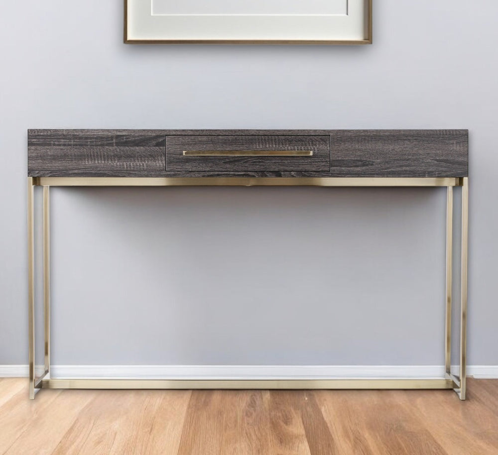 Homeroots 48" Gray And Gold Frame Console Table And Drawers   402406