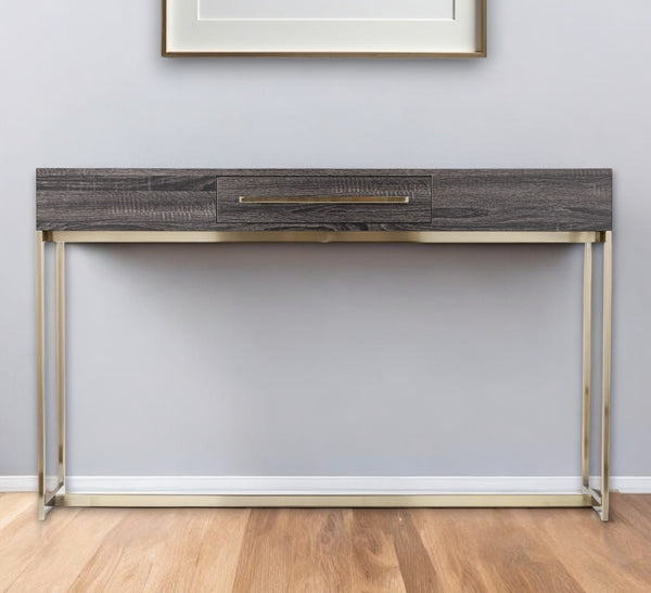 Homeroots 48" Gray And Gold Frame Console Table And Drawers   402406