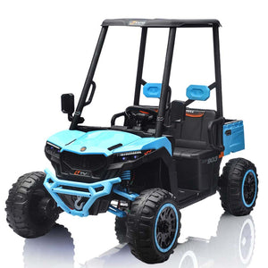 English Elm 24v Kids Electric Golf Cart Two Seat 4wd Ride on Toy with Remote and Sun Shade Blue W3822P387461