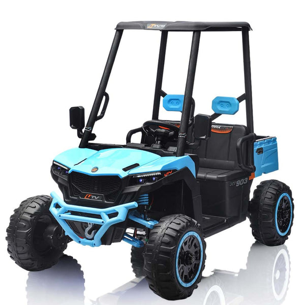 English Elm 24v Kids Electric Golf Cart Two Seat 4wd Ride on Toy with Remote and Sun Shade Blue W3822P387461