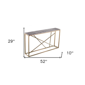 Homeroots 52" Gray And Gold Faux Marble Frame Console Table   402408
