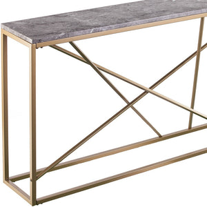 Homeroots 52" Gray And Gold Faux Marble Frame Console Table   402408