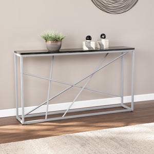 Homeroots 52" Black And Silver Faux Stone Frame Console Table   402409