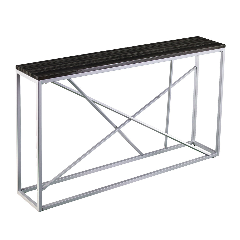 Homeroots 52" Black And Silver Faux Stone Frame Console Table   402409