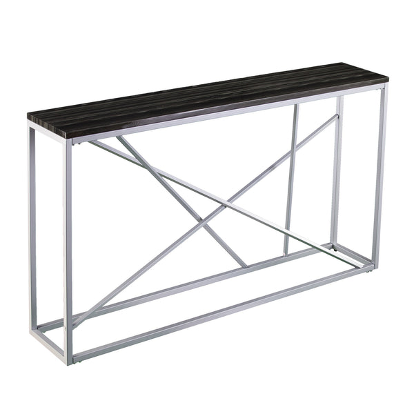 Homeroots 52" Black And Silver Faux Stone Frame Console Table   402409