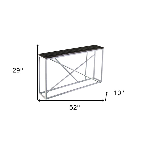 Homeroots 52" Black And Silver Faux Stone Frame Console Table   402409