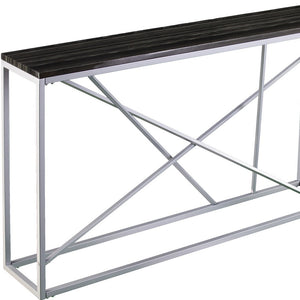 Homeroots 52" Black And Silver Faux Stone Frame Console Table   402409