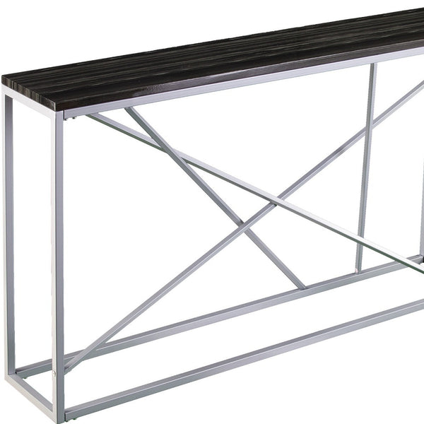 Homeroots 52" Black And Silver Faux Stone Frame Console Table   402409